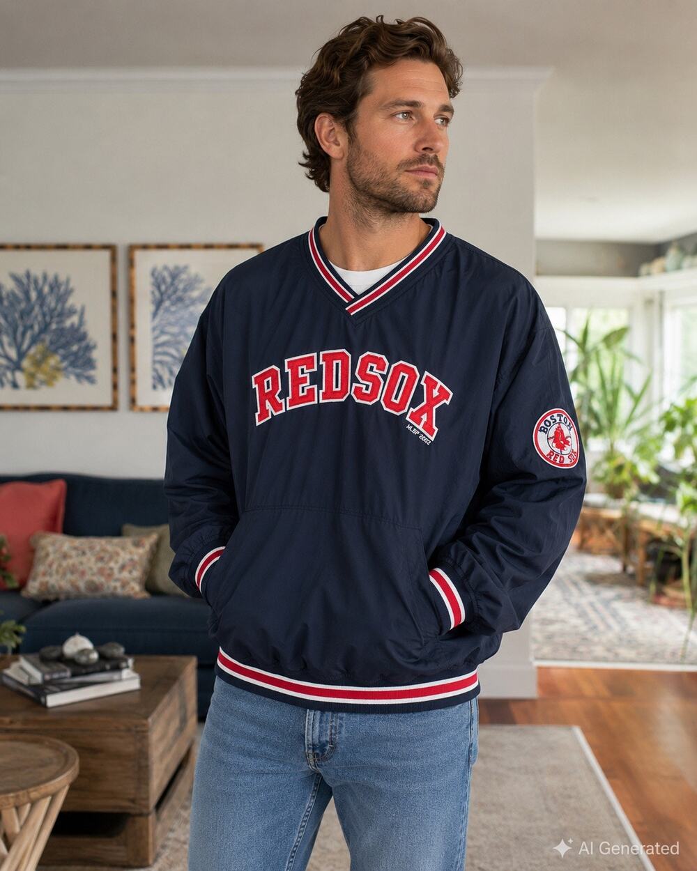 Boston Red Sox Mens XXL Gear For Sports Navy Pullover Windbreaker MLB 2002